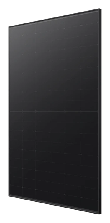 Helsvart solpanel från LONGi, sedd snett från sidan